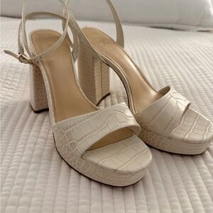 Vince Camuto Ivory Croc-Embossed Platform Sandals